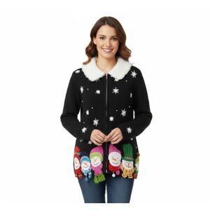 Snowman Christmas Cardigan Vintage 80s Holiday Sweater All Points Size M